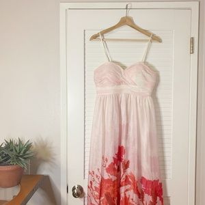 Aidan Mattox Floral Printed Pink Strapless Gown